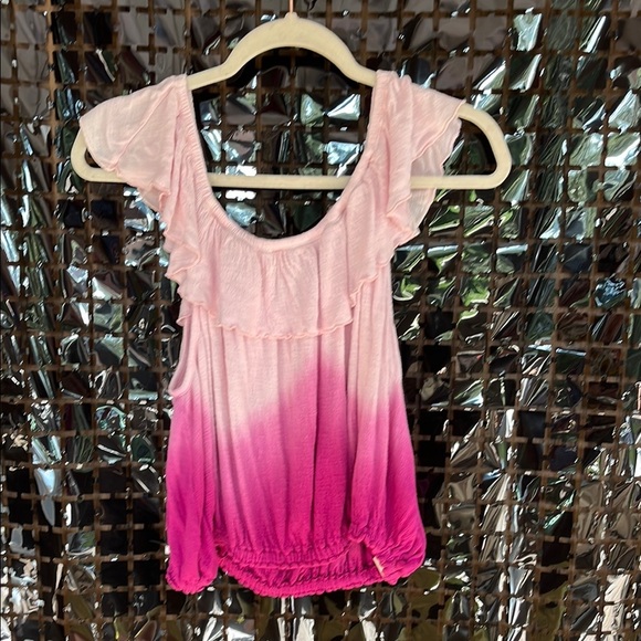 Free People Pink Ombré Ruffled Ruched Blouse Crop Top - Picture 11 of 13
